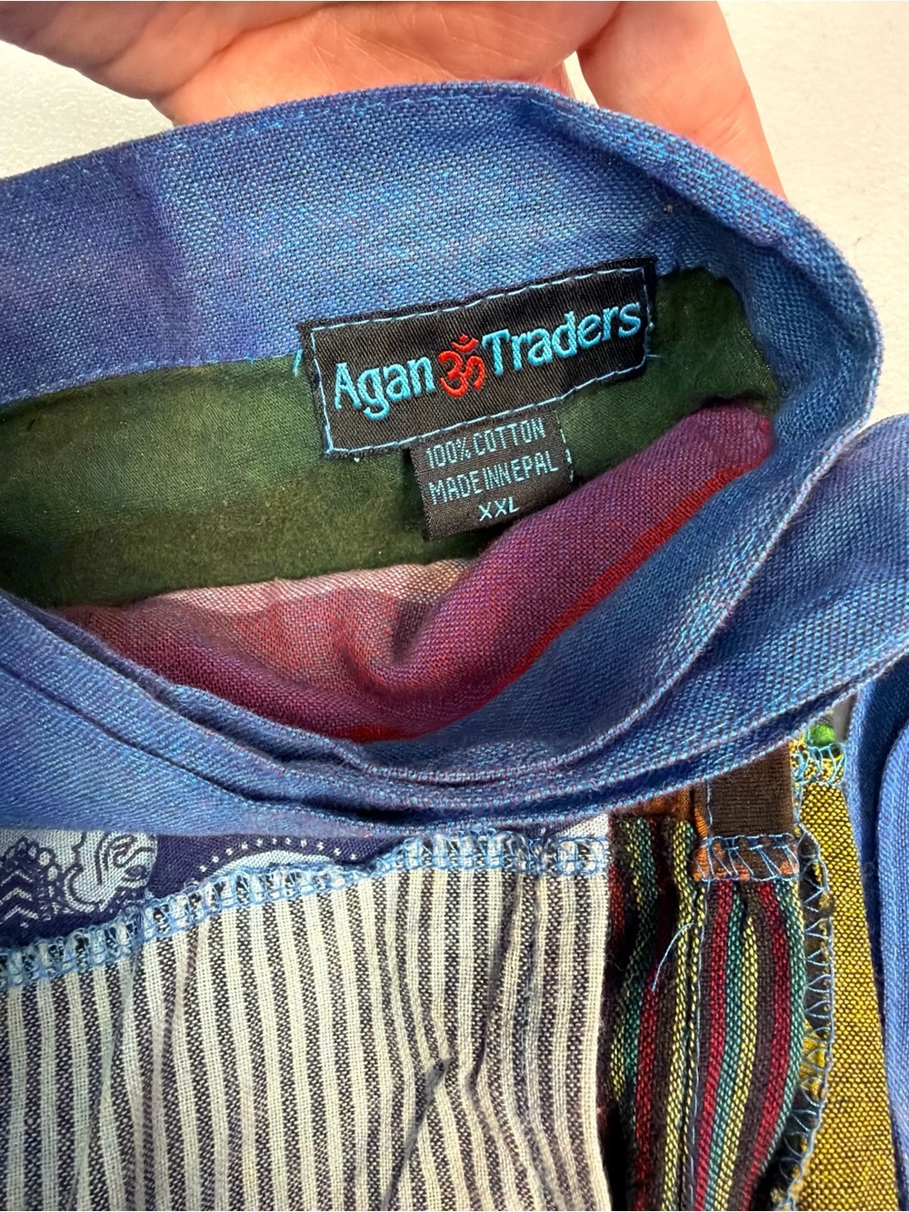 Agan Traders Blue Multicolor Patchwork Cotton Long Wrap Skirt Tie Size XXL - Picture 7 of 12